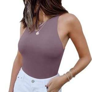 BNWT Women’s Sexy Sleeveless Racer Back Halter Neck Bodysuit Tank Tops Size L